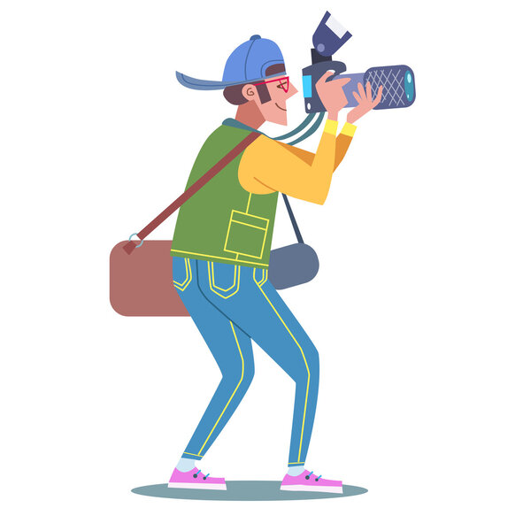 Photographer journalist reporter at work with a camera