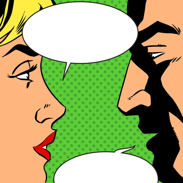 Hombre y mujer hablando cómics estilo retro — Vector de stock