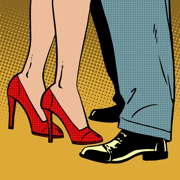 Liebe Mann und Frau Tanz Umarmungen Pop Art Comics Retro-Stil Halfton — Stockvektor