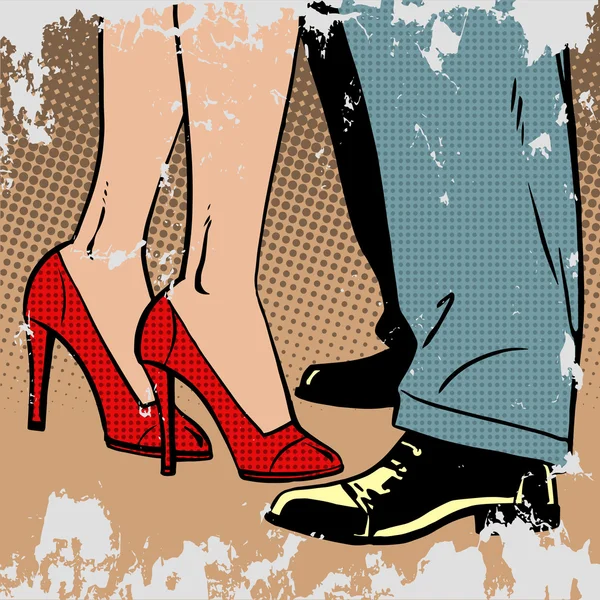 Miłość mężczyzny i kobiety uściski pop-artu komiksu retro styl tańca Halfton — Wektor stockowy