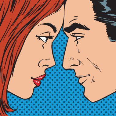 Erkek ve kadın birbirine bakarak pop sanat çizgi roman retro st yüz