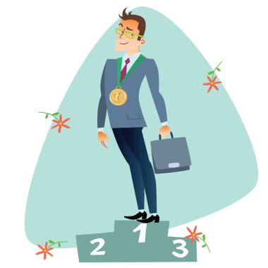 Businessman in first place of the podium business sports competi clipart
