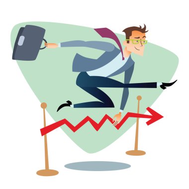 Businessman running and jumping over barriers schedule of sales  clipart