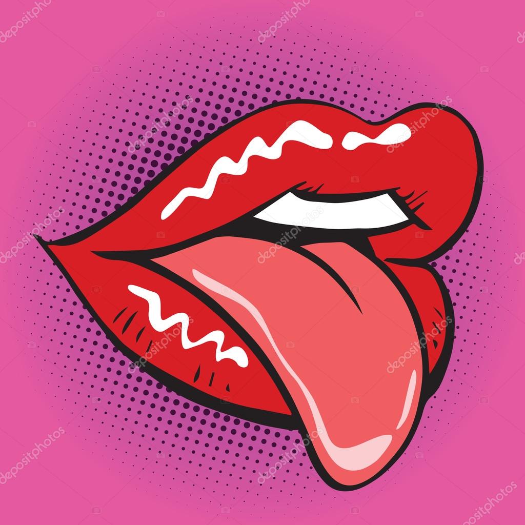 Lips tongue pop art retro — Stock Vector © studiostoks