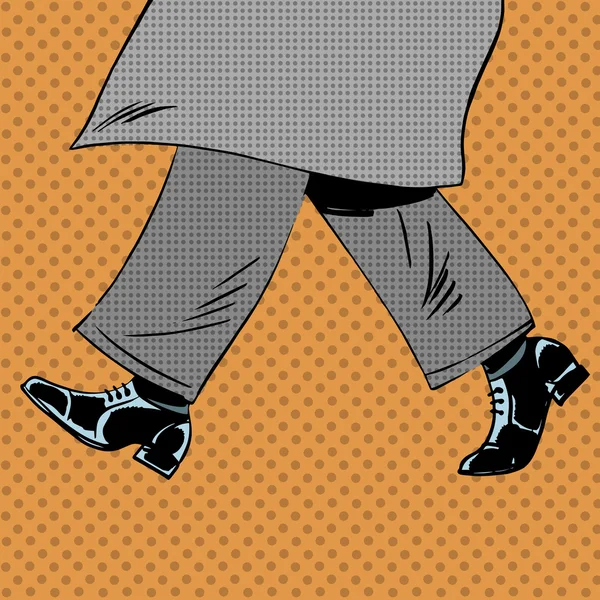 Male feet are shoes wind coat pop art comics retro style Halfton — Stock Vector