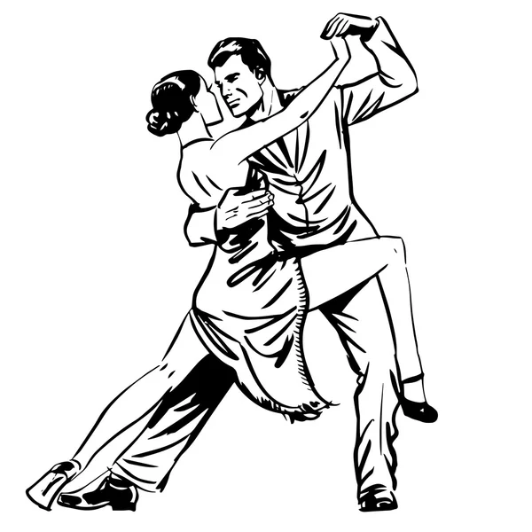 Homem e mulher dançando casal tango arte linha retro — Vetor de Stock