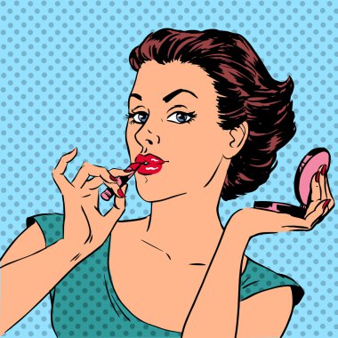 Kızın dudaklarına ruj kozmetik güzellik parfüm pop sanat ile boyar