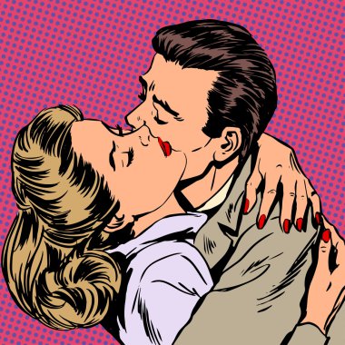 Tutku adam kadın kucaklama seviyorum ilişki tarzı pop sanat retro