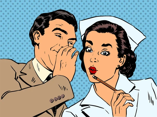 Diagnózis a beteg nővér és férfi pletyka meglepetés beszélgetés st — Stock Vector