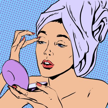 Bir duş yapmak makyaj tarzı sanat pop retro sonra kadın sabah