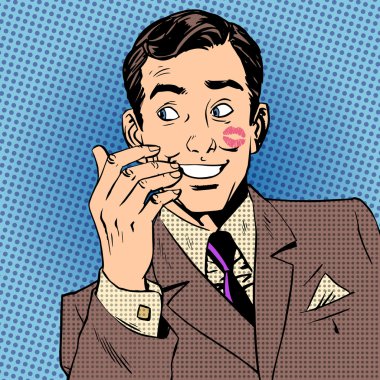 Playboy erkekler öpüşüyorsun yüz kırmızı ruj stil sanat pop retro