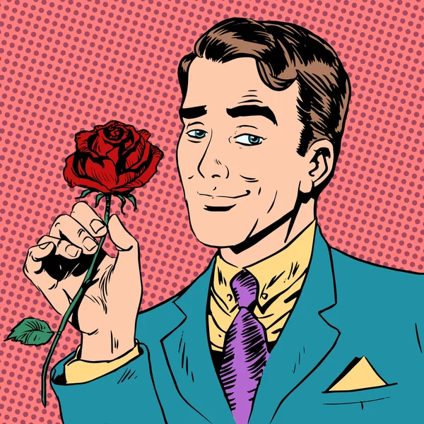 Мужчина цветок Знакомства любовь встреча искусство поп-ретро винтаж — стоковый вектор