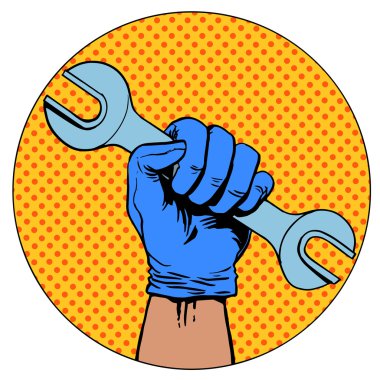 Sign of repair hand holding wrench symbol pictogram