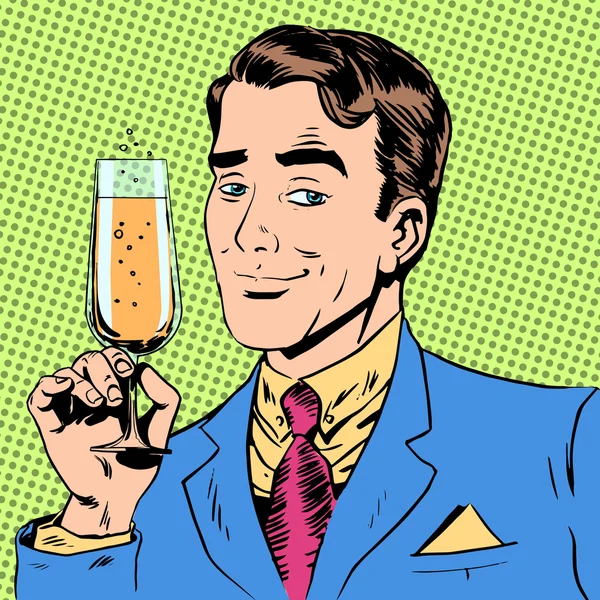 Man with a glass of champagne date holiday toast — 图库矢量图片