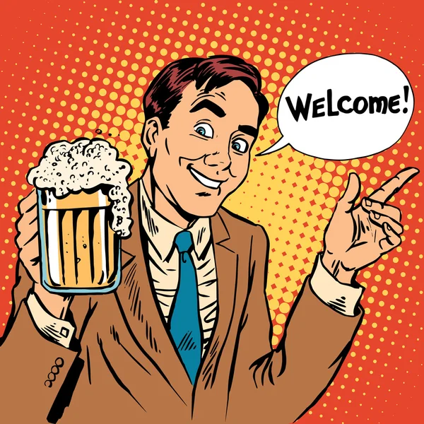 Benvenuti uomini al ristorante della birra — Vettoriale Stock