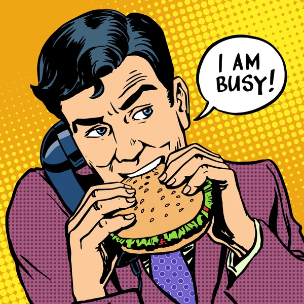 Hamburger yeme ve telefonda konuşurken yemek lokanta adam