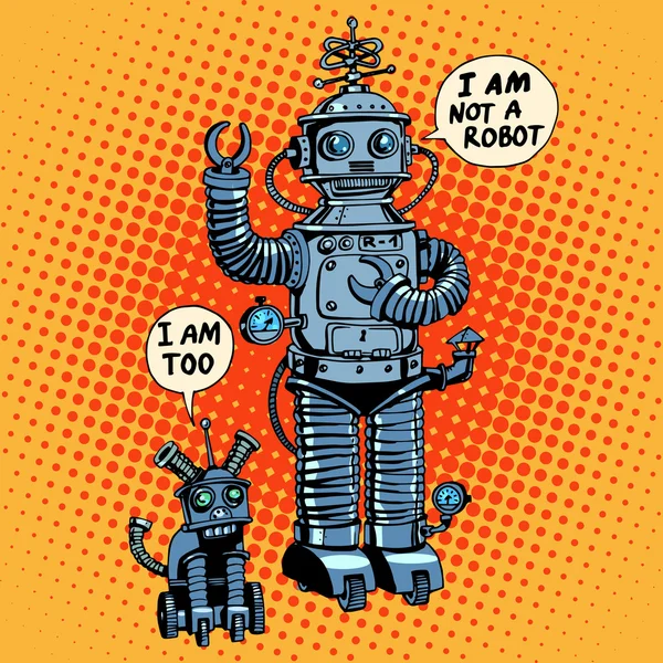 Δεν είμαι ένα ρομπότ είπε σκυλί μελλοντικών τα επιστημονικής φαντασίας — Διανυσματικό Αρχείο