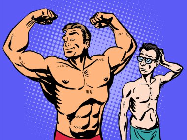 Vücut geliştirmeci ve ince adam spor fitness