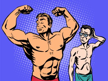 Bodybuilder and thin man sport fitness clipart