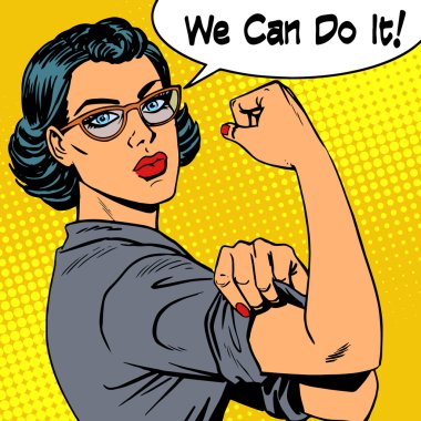 Woman with glasses we can do it the power of feminism clipart
