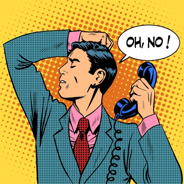 Depresif adam konuşurken telefon iletişim — Stok Vektör