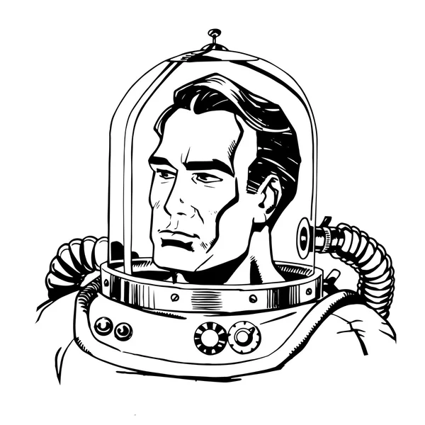 Retro astronaut line art — Stock Vector