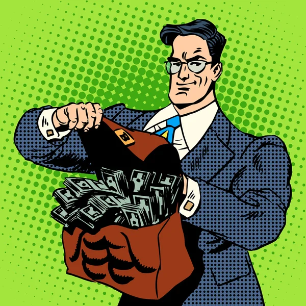 Super zakenman koffer geld — Stockvector
