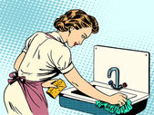 Frau putzt Spüle Sauberkeit Hausfrau Hausarbeit comfor
