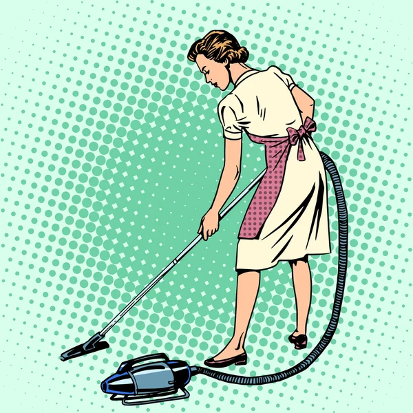 Woman vacuuming the room housewife housework comfort — 스톡 벡터