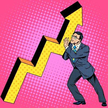 Businessman raises growth chart clipart