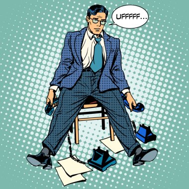 Tired businessman working stress clipart