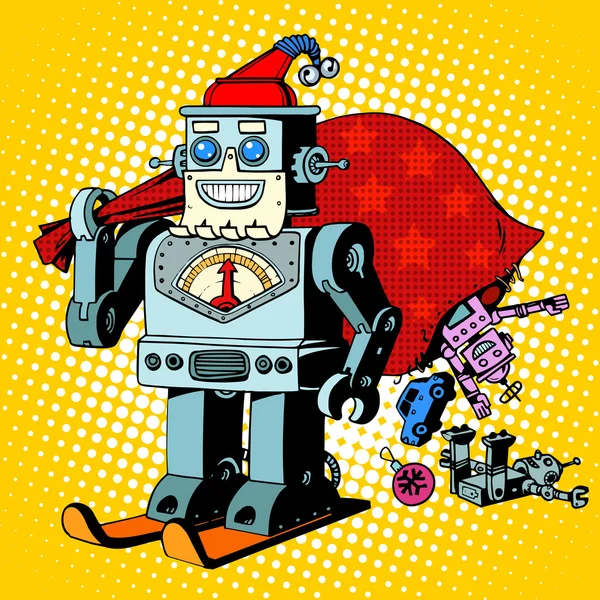 Robot Santa Claus Regalos de Navidad personaje de humor Robosanta — Vector de stock