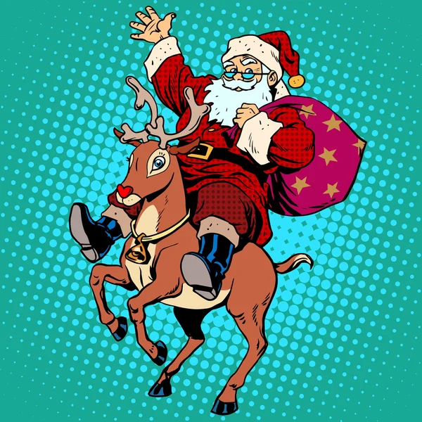 Papá Noel con regalos Reno de Navidad Rudolf — Vector de stock