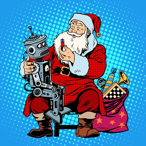 Santa Claus gift robot battery — Wektor stockowy