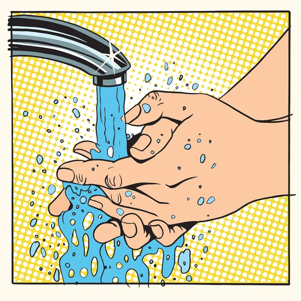 Lavado de manos bajo el agua — Vector de stock