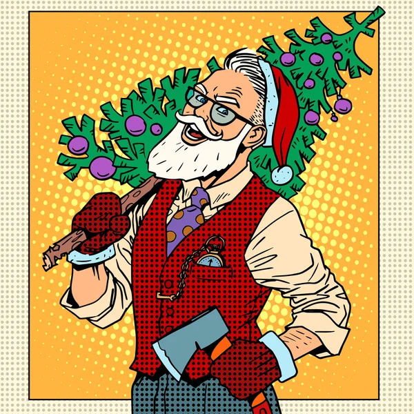 Hipster Papai Noel com árvore de Natal — Vetor de Stock