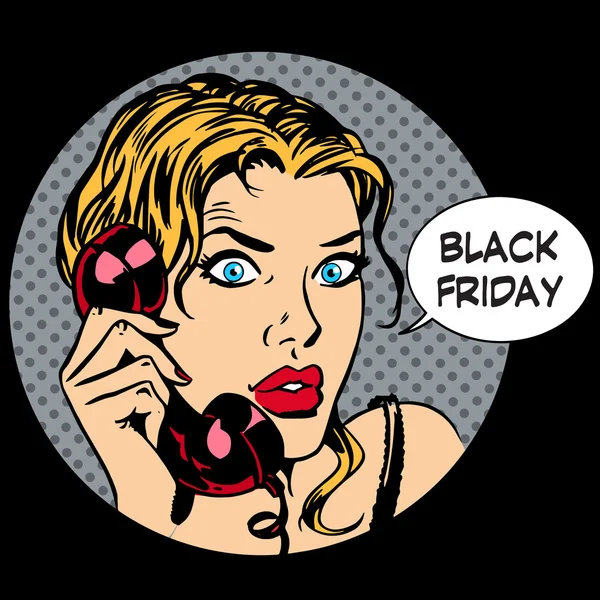 Black Friday femme téléphone communication — Image vectorielle