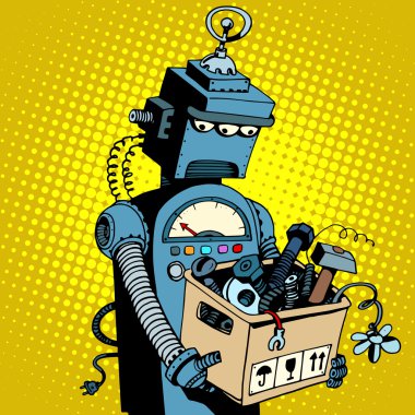 Üzgün retro robot çalışma yaprakları