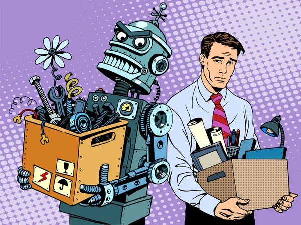 El robot de nuevas tecnologías reemplaza al humano — Vector de stock