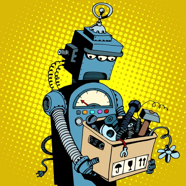 Triest retro robot laat werk — Stockvector