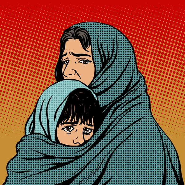 Madre rifugiata e povertà migratoria infantile — Vettoriale Stock