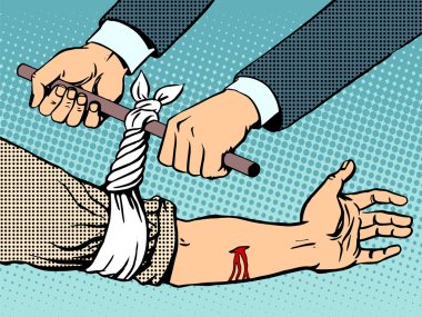 Bandage to stop the bleeding after being wounded clipart