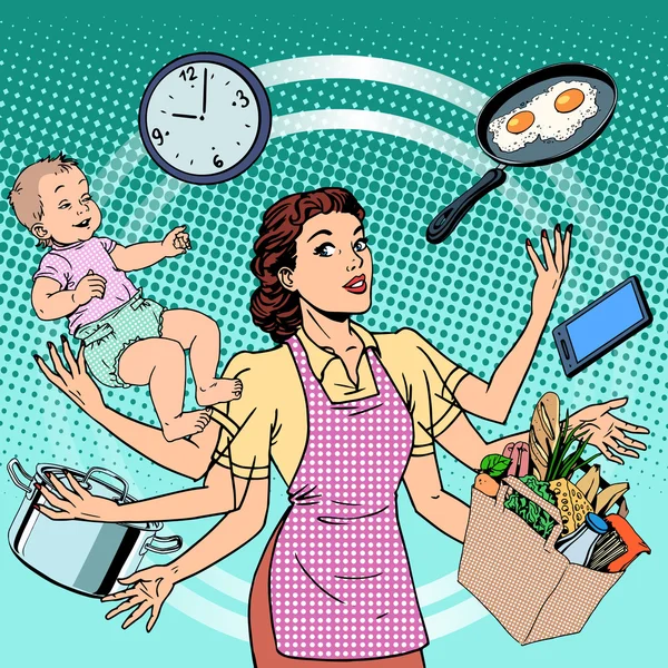 Ama de casa tiempo de trabajo mujer éxito familiar — Vector de stock