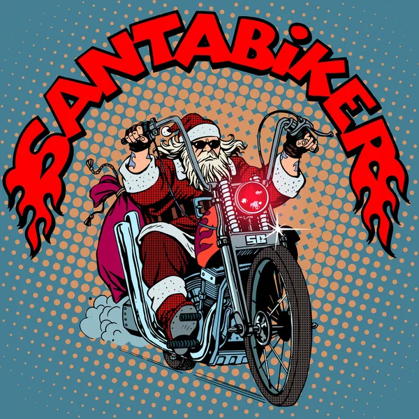 Santa Claus biker motorcycle Christmas gifts — Stock Vector