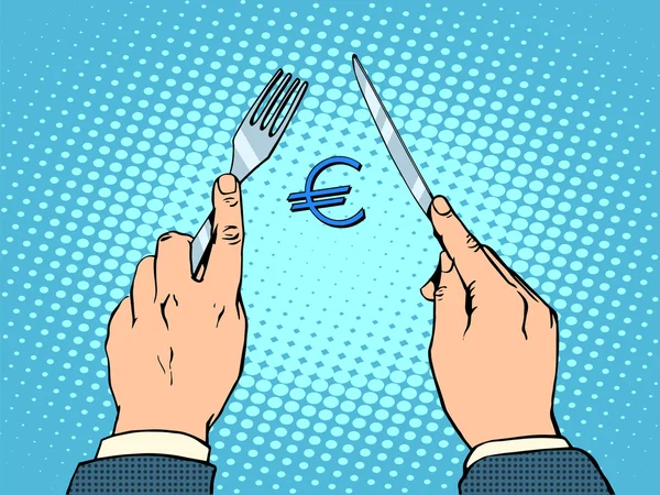 Euro couteau et fourchette concept financier européen — Image vectorielle