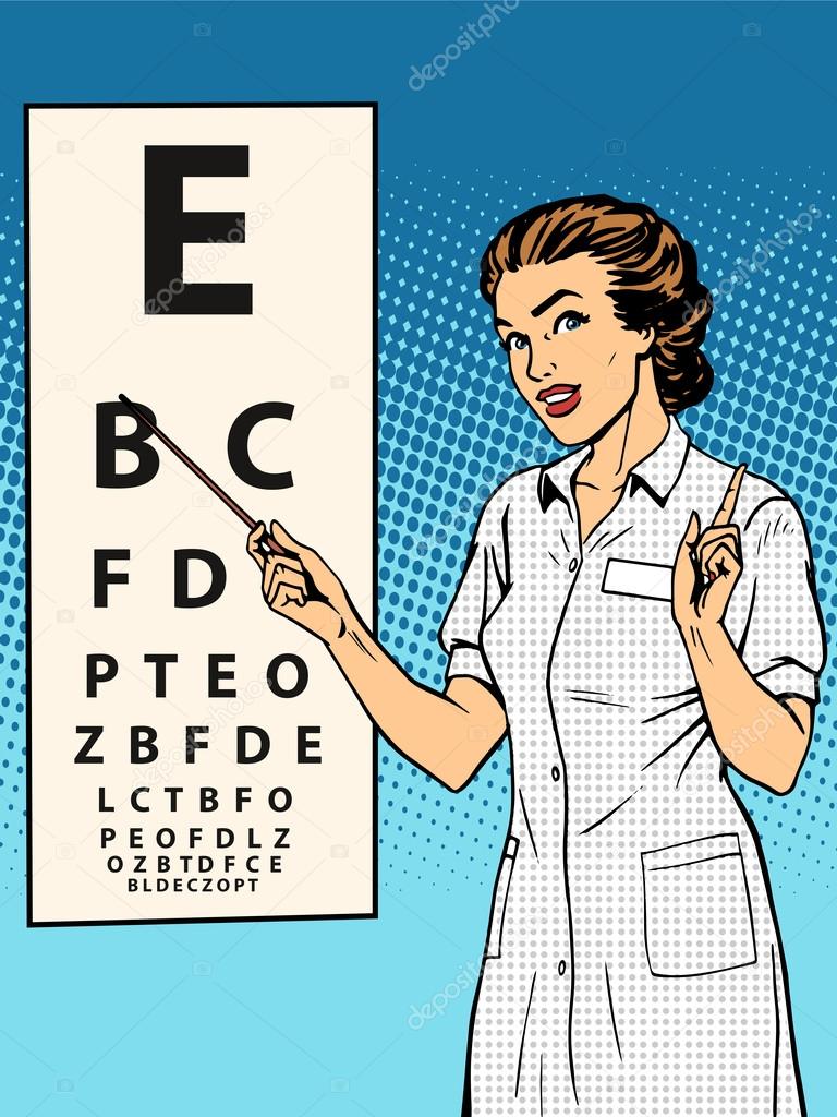 Woman ophthalmologist table verification of view