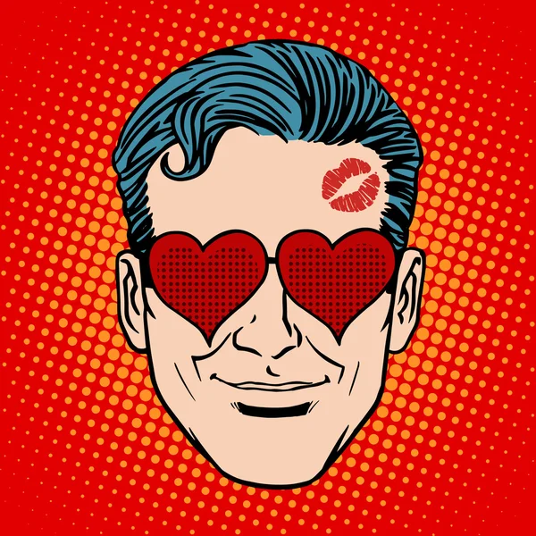 Retro Emoji amante hombre cara — Archivo Imágenes Vectoriales