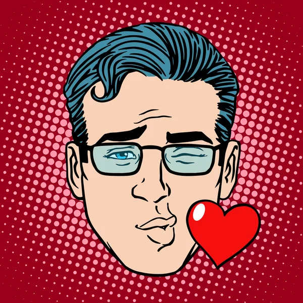Retro Emoji beso cara hombre — Vector de stock