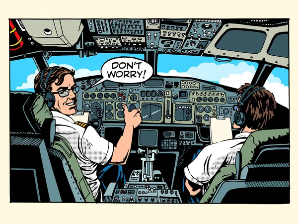 Aircraft cockpit pilots airplane captain — Stock Vector