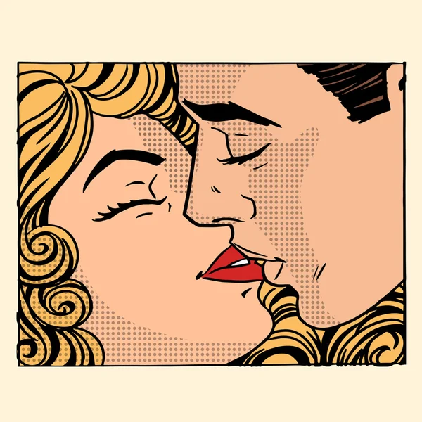 Retro kiss man and woman love couple — Stock Vector